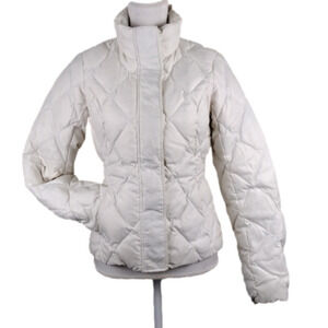 Eddie Bauer White Goose Down Funnel Neck Long Sleeve Snap Zip Up Puffer Coat
